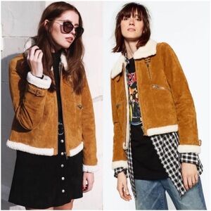 Zara genuine suede leather shearling jacket